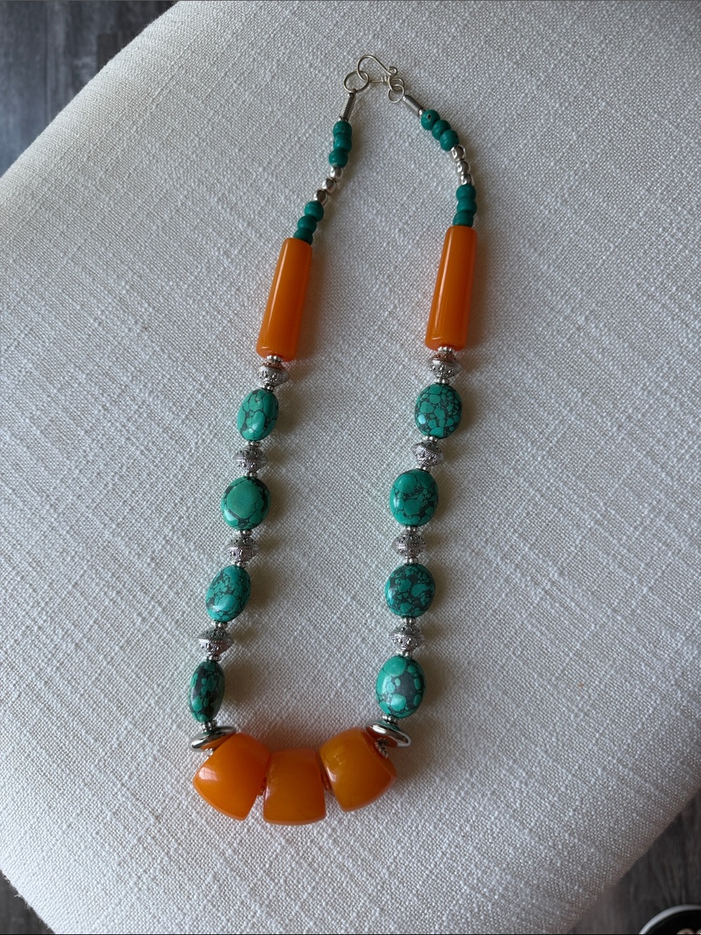 Handmade Orange & Turquoise Beaded Necklace - Women Jewelry from Nepal